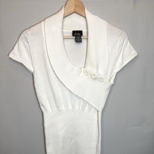 Dots Womens Blouse Sweater Top Size M White Knit Stretch Cap Sleeves Pullover